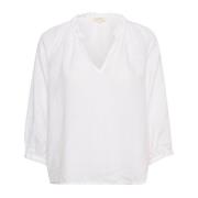 Witte Linnen Blouse met Ruches Part Two , White , Dames
