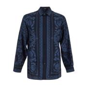 Zijden Barocco Shirt Versace , Blue , Heren
