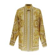 Zijden Barok Overhemd Versace , Yellow , Heren