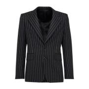 Zwarte Wol Pinstripe Jas Alexander McQueen , Black , Heren