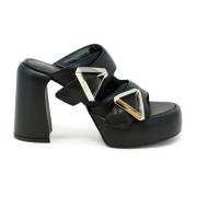 Zwarte leren sandalen Ss24 Elena Iachi , Black , Dames