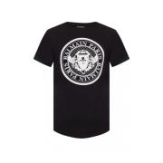 Katoenen Velvet Logo T-Shirt - Klassiek Zwart Balmain , Black , Heren