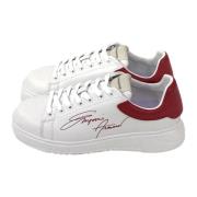 Witte leren herensneakers met rood logo Emporio Armani , Multicolor , ...