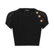 Fijngebreide top met 3 knopen Balmain , Black , Dames