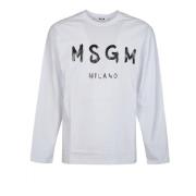 Lange Mouw Logo Print T-Shirt Msgm , White , Heren