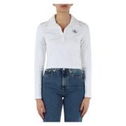 Logo Patch V-Hals Polo van Viscose Mix Calvin Klein Jeans , White , Da...