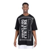 Zwart T-shirt met Piece Number Logo Versace Jeans Couture , Black , He...