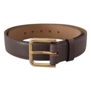 Grijs Kalfsleren Gouden Metalen Logo Gesp Riem Dolce & Gabbana , Gray ...