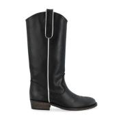 Zwarte leren cowboy laars met witte rand Via Roma 15 , Black , Dames