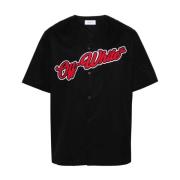 Zwarte Katoenen Baseball Shirt met Logo Borduurwerk Off White , Black ...