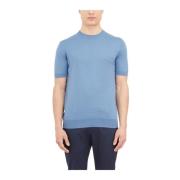 Zijde en Katoen Gebreid T-Shirt Paolo Pecora , Blue , Heren