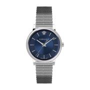 Blauw Stalen Quartz Horloge, 5Atm Versace , Gray , Heren