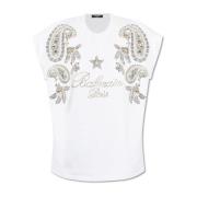 Paillet T-shirt Balmain , White , Dames