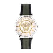 Groene leren band kwarts horloge Versace , Gray , Heren