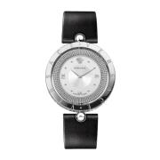 Stijlvol Dames Leren Horloge, Quartz, Zwart Versace , Gray , Dames