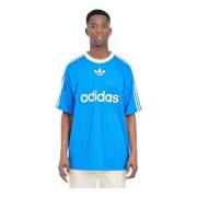Blauw Logo Print T-shirt Geribbelde Kraag Adidas Originals , Blue , He...