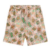 Kaartspel Print Linnen Katoenen Shorts Drole de Monsieur , Beige , Her...