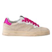 Sand Suede Sneakers met Fuchsia Accents P448 , Multicolor , Dames