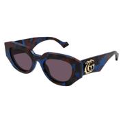 Geometrische Cat-Eye Zonnebril in Petrol Havana Gucci , Multicolor , U...