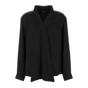 Zijden Sjaalkraag Zwarte Shirt Giorgio Armani , Black , Dames