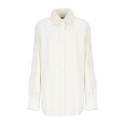 Ivoor Zijdeblend Shirt met Kralenkraag Golden Goose , Beige , Dames