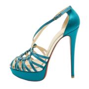 Pre-owned Satin sandals Christian Louboutin Pre-owned , Blue , Dames