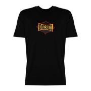 Elegante Ronde Hals Bedrukt T-Shirt Diesel , Black , Heren
