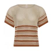 Gestreepte Openwork Baksteen Rode Blouse Skovhuus , Beige , Dames