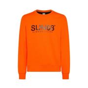 Fluorescerend Katoenen Ronde Hals T-shirt Sun68 , Orange , Heren