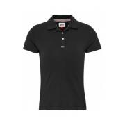 Zwarte Polo T-shirts met Geborduurd Logo Tommy Jeans , Black , Dames