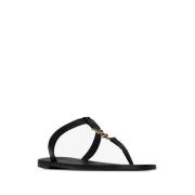 Zwarte T-Strap Sandalen met Metalen Cassandre Decoratie Saint Laurent ...