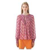Chiffon print blouse Cassy Antik Batik , Pink , Dames