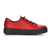 Rode Leren Sneakers Rieker , Red , Dames