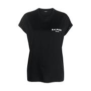 Zwart Katoenen T-shirt met Logo Print Balmain , Black , Dames