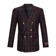 Zwarte Wol Flanel Dubbel Breasted Blazer Gucci , Multicolor , Heren