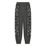 Zwarte Viscose Casual Broek met Mini Monogram Print Balmain , Black , ...