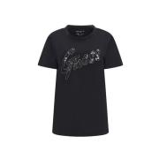 Kant Logo Easy T-Shirt Collectie Guess , Black , Dames