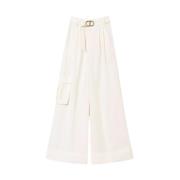 Wide Leg Linnen Broek Twinset , White , Dames