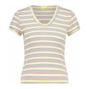 Gestreept V-hals T-shirt Throwback Stijl Mother , Multicolor , Dames