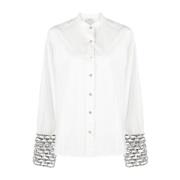 Sequins Mesh Manchetten Popeline Shirt Forte Forte , White , Dames