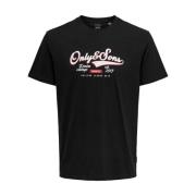 Casual Katoenen T-Shirt Only & Sons , Black , Heren