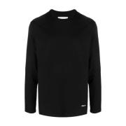 Zwart Logo Plaat Lange Mouw Tee Jil Sander , Black , Heren