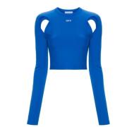 Long Sleeve Tops Off White , Blue , Dames