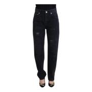 Zwarte Denim Broek met Logo Details Dolce & Gabbana , Black , Dames