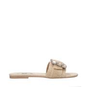 Raffia Getaway Patroon Sandalen met Gesp Steve Madden , Beige , Dames