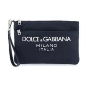 Nylon Clutch Tasmet Rubberized Logo Dolce & Gabbana , Blue , Heren