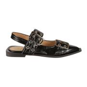 Chunky Silver-toned metal Buckle ballet flats Ganni , Black , Dames