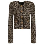Korte Tweed Jas met Gouden Details Balmain , Black , Dames
