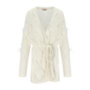 Off-White Cardigan met Veren en Riem Twinset , White , Dames