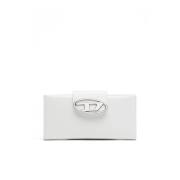 Leather continental wallet with logo plaque Diesel , White , Dames